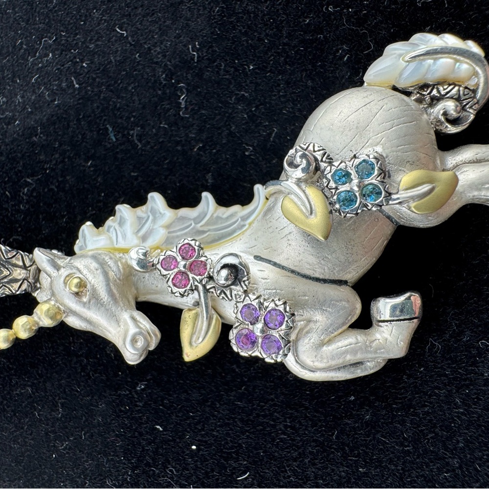 Barbara Bixby Sterling and 18 Karat Gold Unicorn Pendant Enhancer with Gemstones - Picture 7 of 11